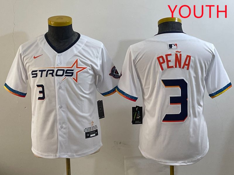 Youth Houston Astros 3 Pena White Fourth generation Joint Name 2025 Nike MLB Jersey style 1